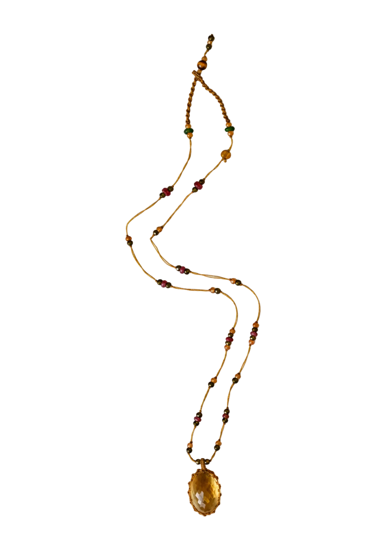 Short Tibetan Necklace - Chrysoprase - Mixed Chrysoprase - Beige Thread