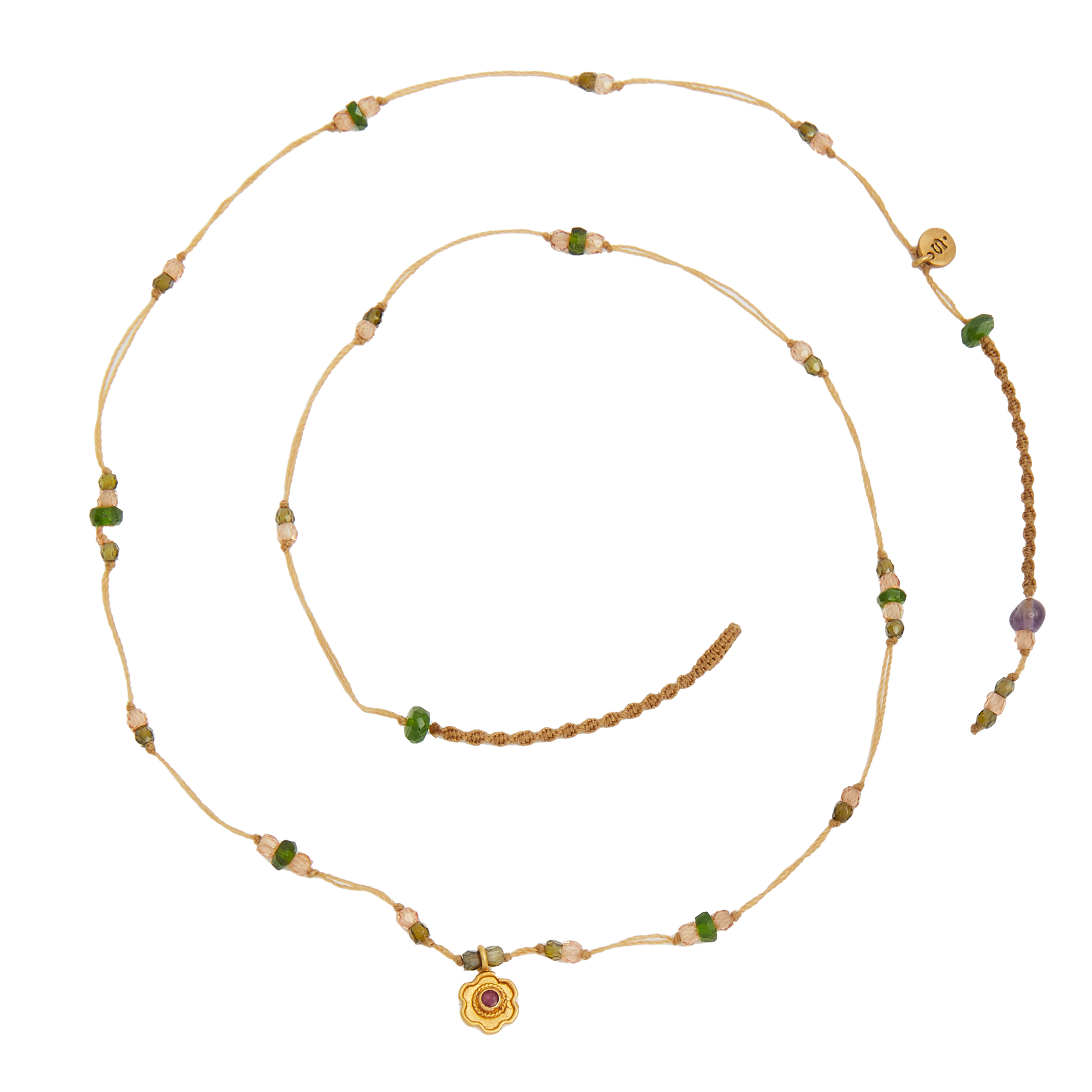 Collier Goldie Fleur - Rubis - Mix Tsavorite - Fil Beige