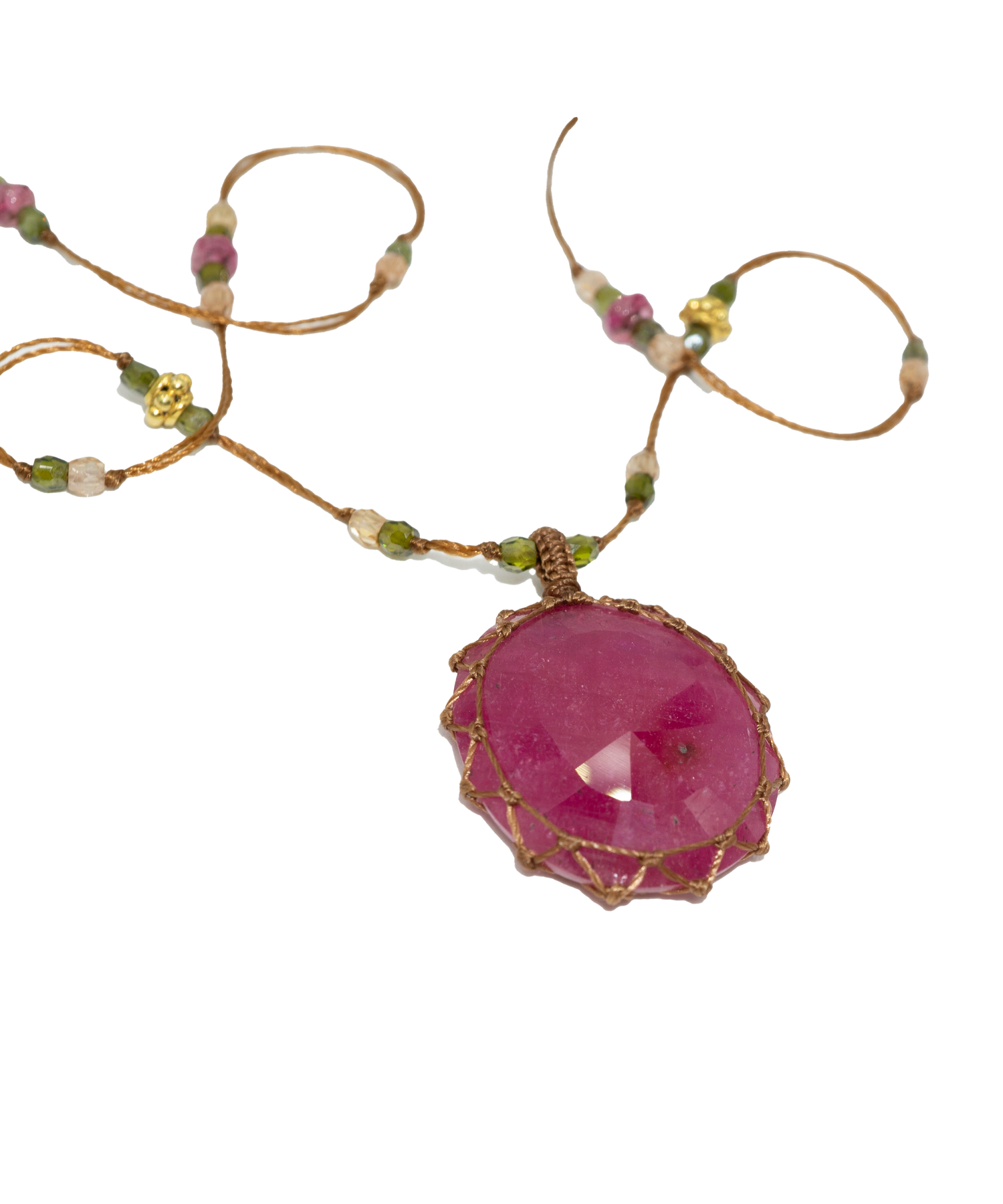 So Precious Collier Court Tibétain - Glassfilled Rouge - Mix Tourmaline Rose - Fil Tabac