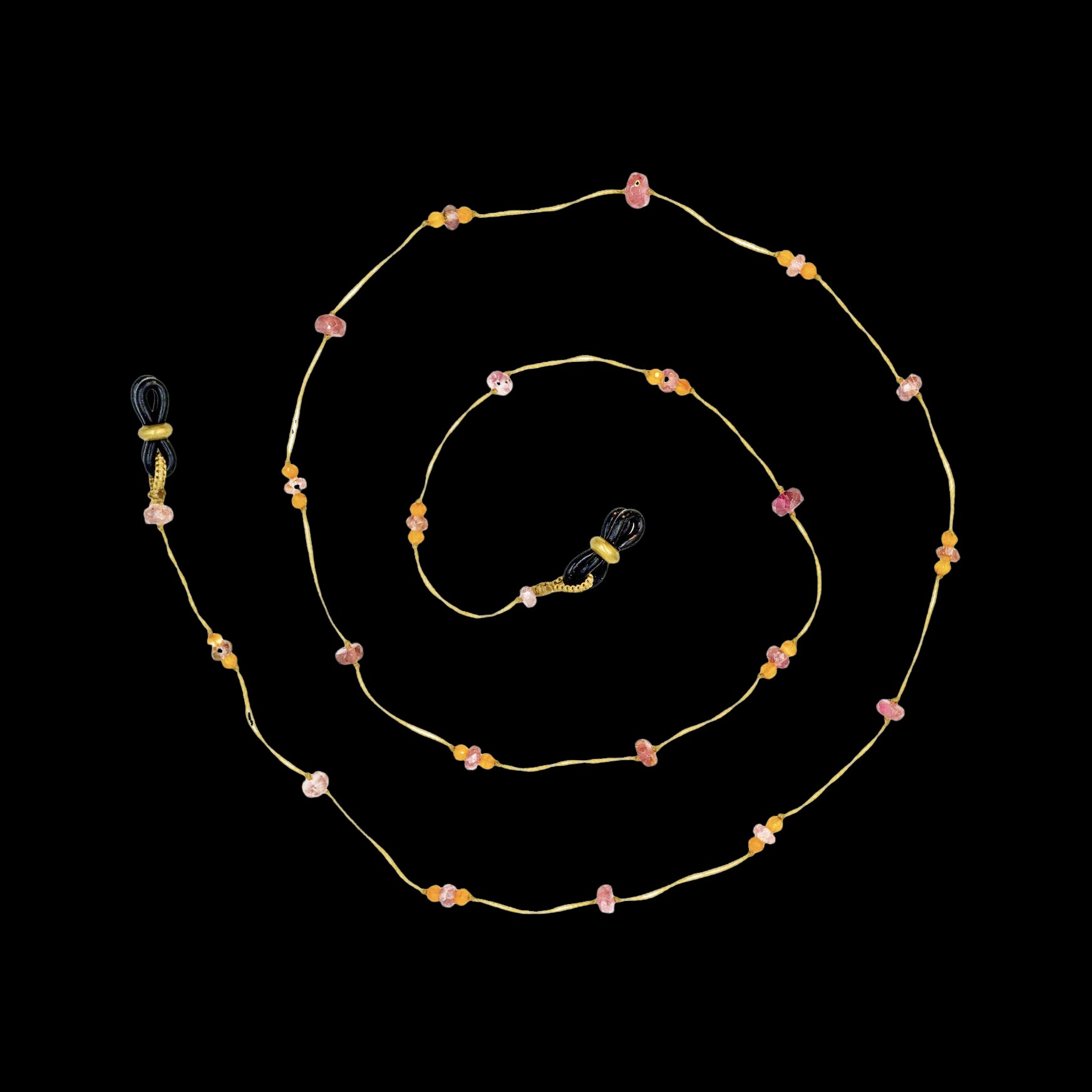 Lucy Glasses Chain - Pink Tourmaline &amp; Carnelian - Beige Thread