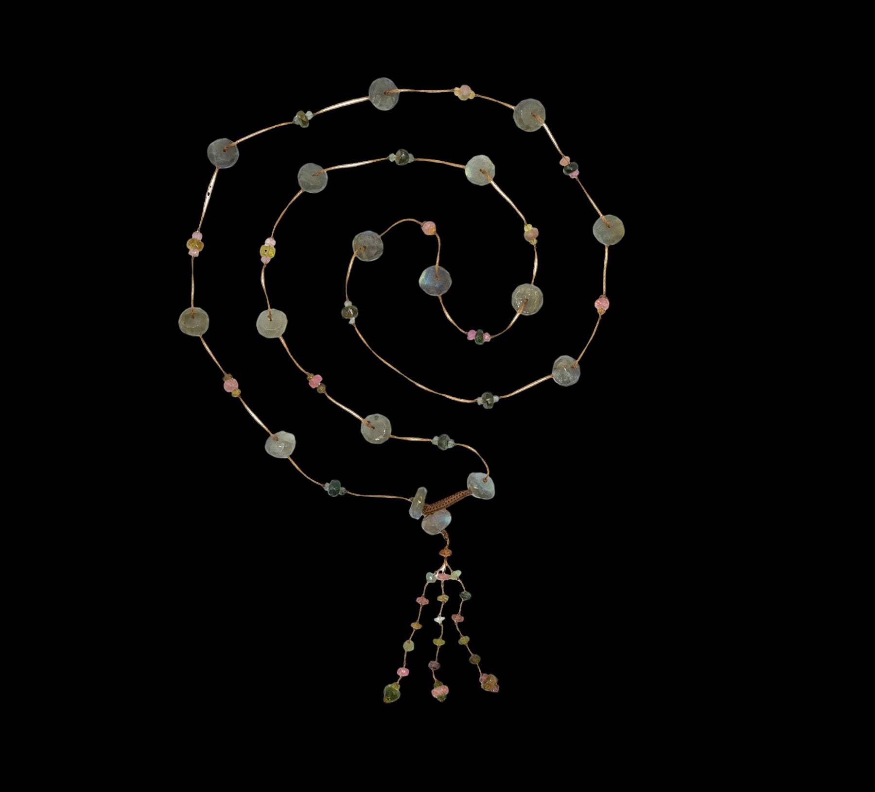 Holy Labradorite &amp; Tourmalines long necklace - Fil Tabac