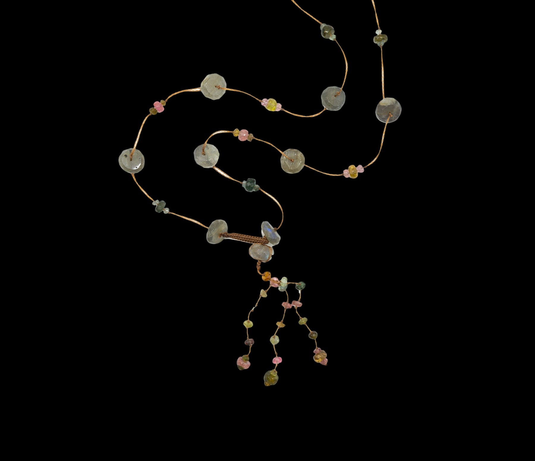 Holy Labradorite &amp; Tourmalines long necklace - Fil Tabac