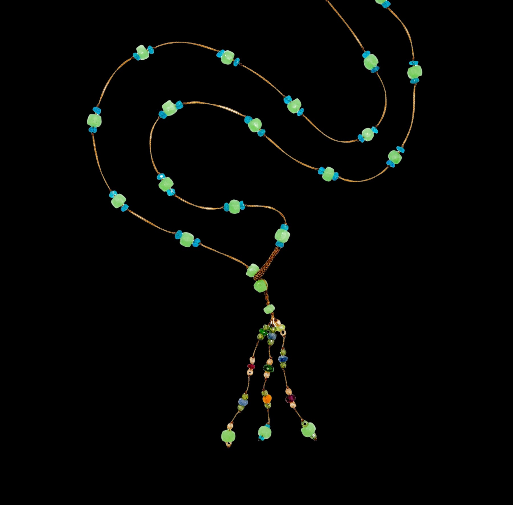Holy Chrysoprase long necklace - Tabac thread