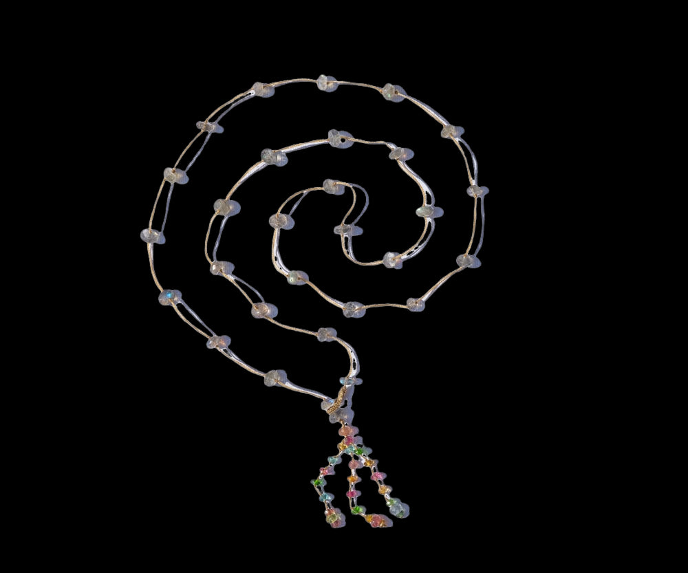 Holy Labradorite long necklace - Beige thread